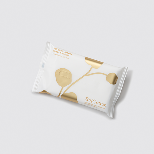 Skincare 100% premium cotton towelette travel packaging with gold flower