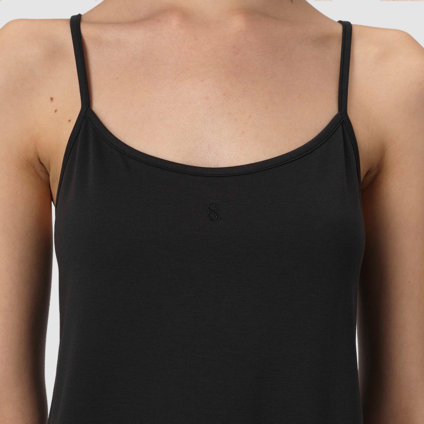 Close up of black pajama tank spaghetti