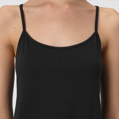 Close up of black pajama tank spaghetti