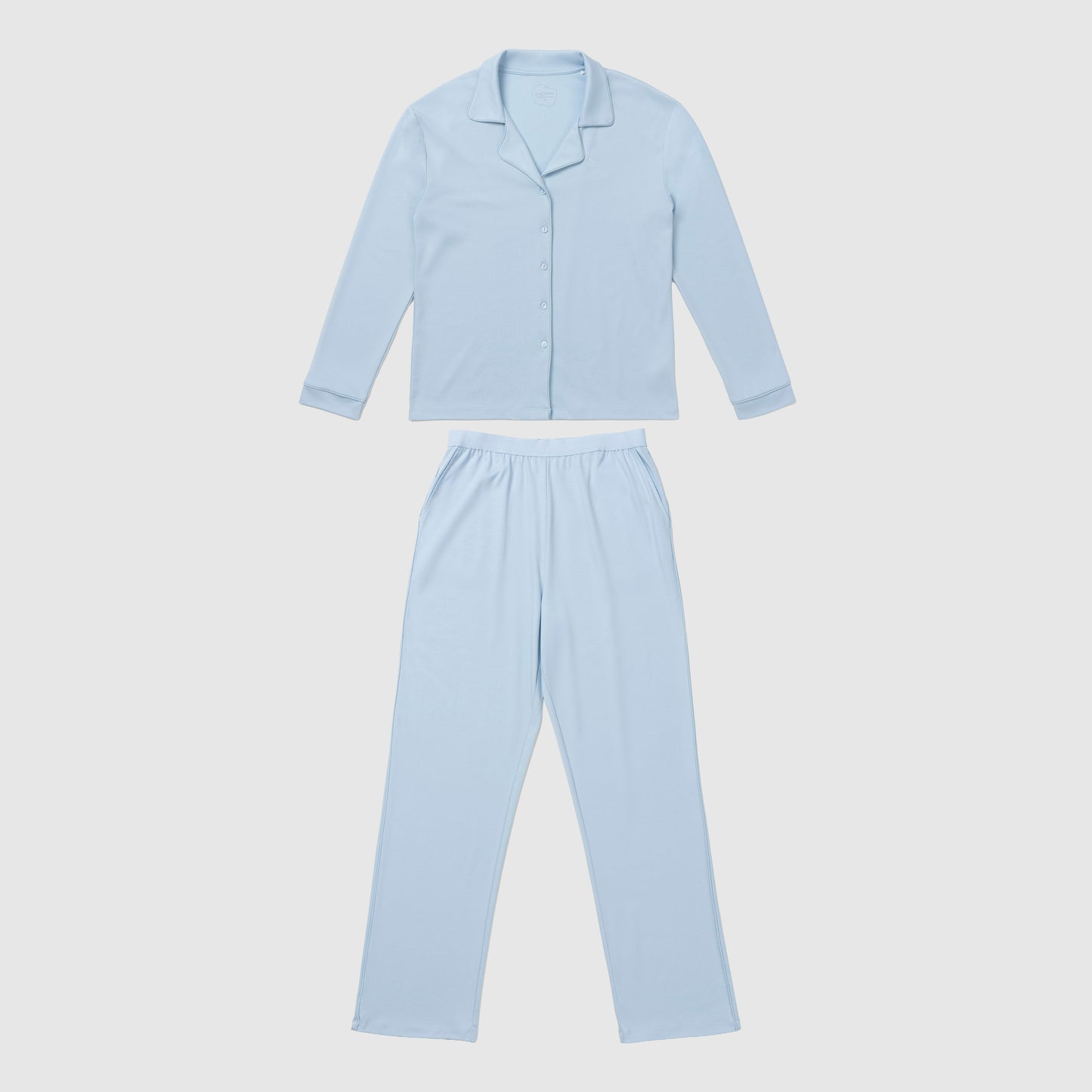 Light blue pajama set on a light gray background