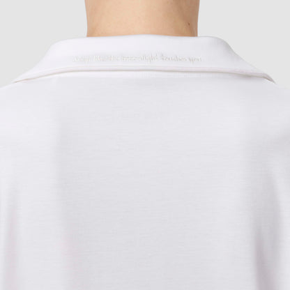 Close up of the back of white pajama top 
