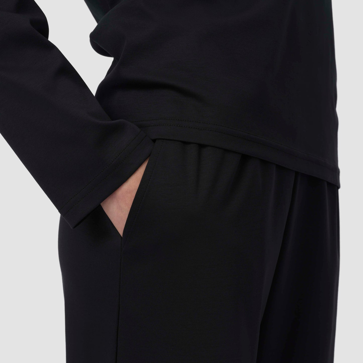 Close up of black long pajama set