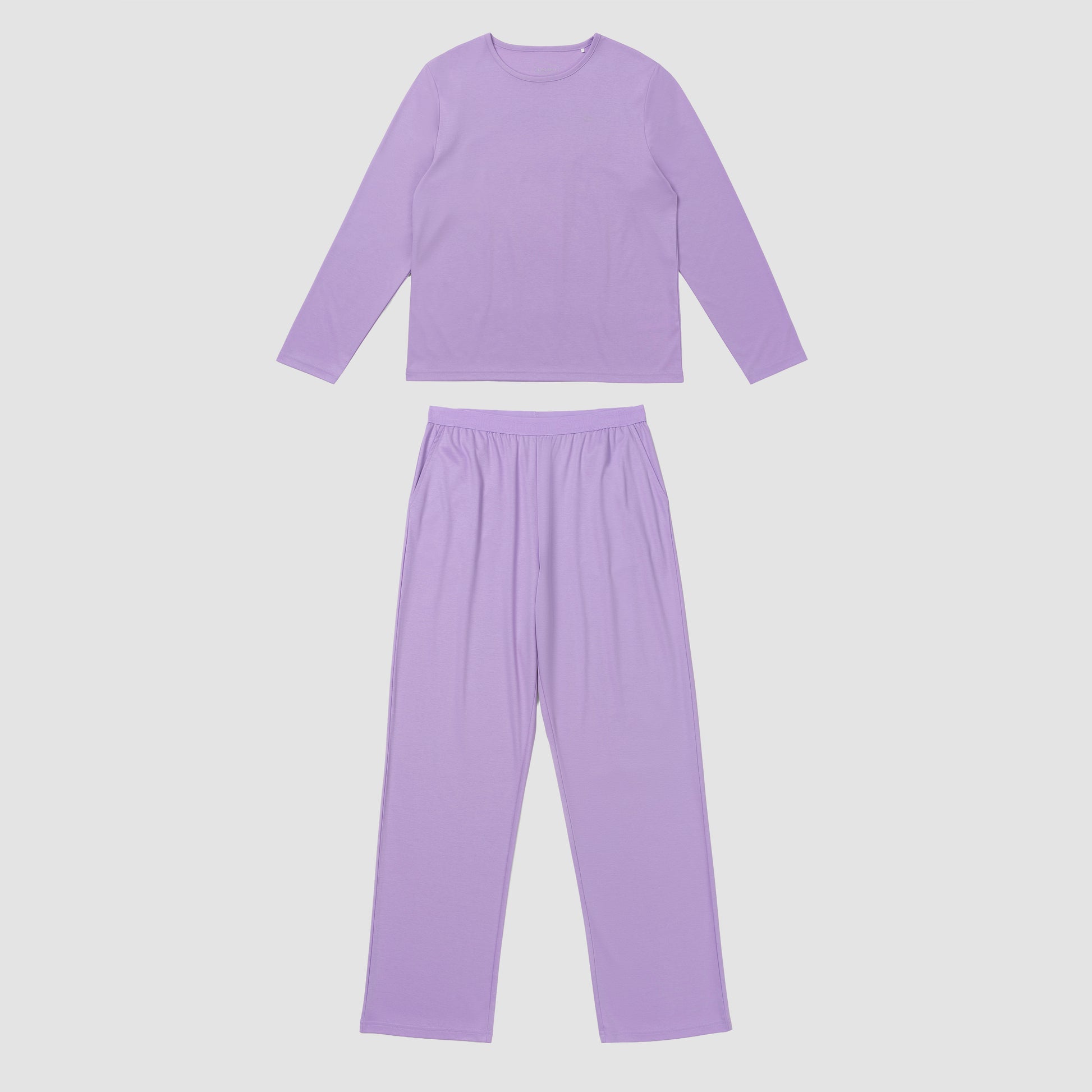 Lavender pajama set on white background