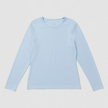 Light blue long-sleeve shirt on a light gray background