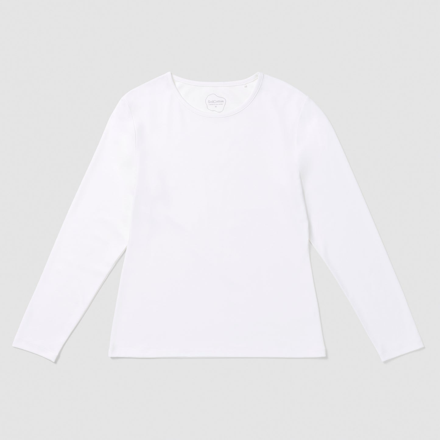 White long-sleeve shirt on a light gray background
