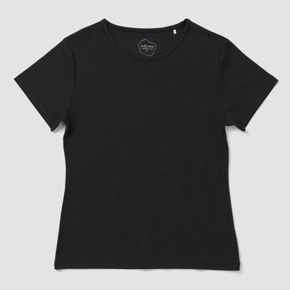 Black t-shirt on a light gray background