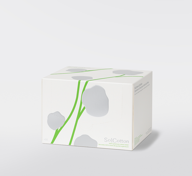 Box of 100% premium cotton towel large format for skincare routine with floral design 