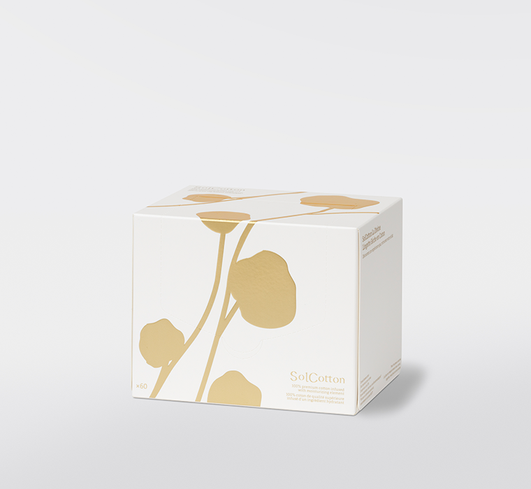 Boîte carrée blanche de lingettes en coton de qualité supérieure pour le soin de la peau avec motif floral doré 