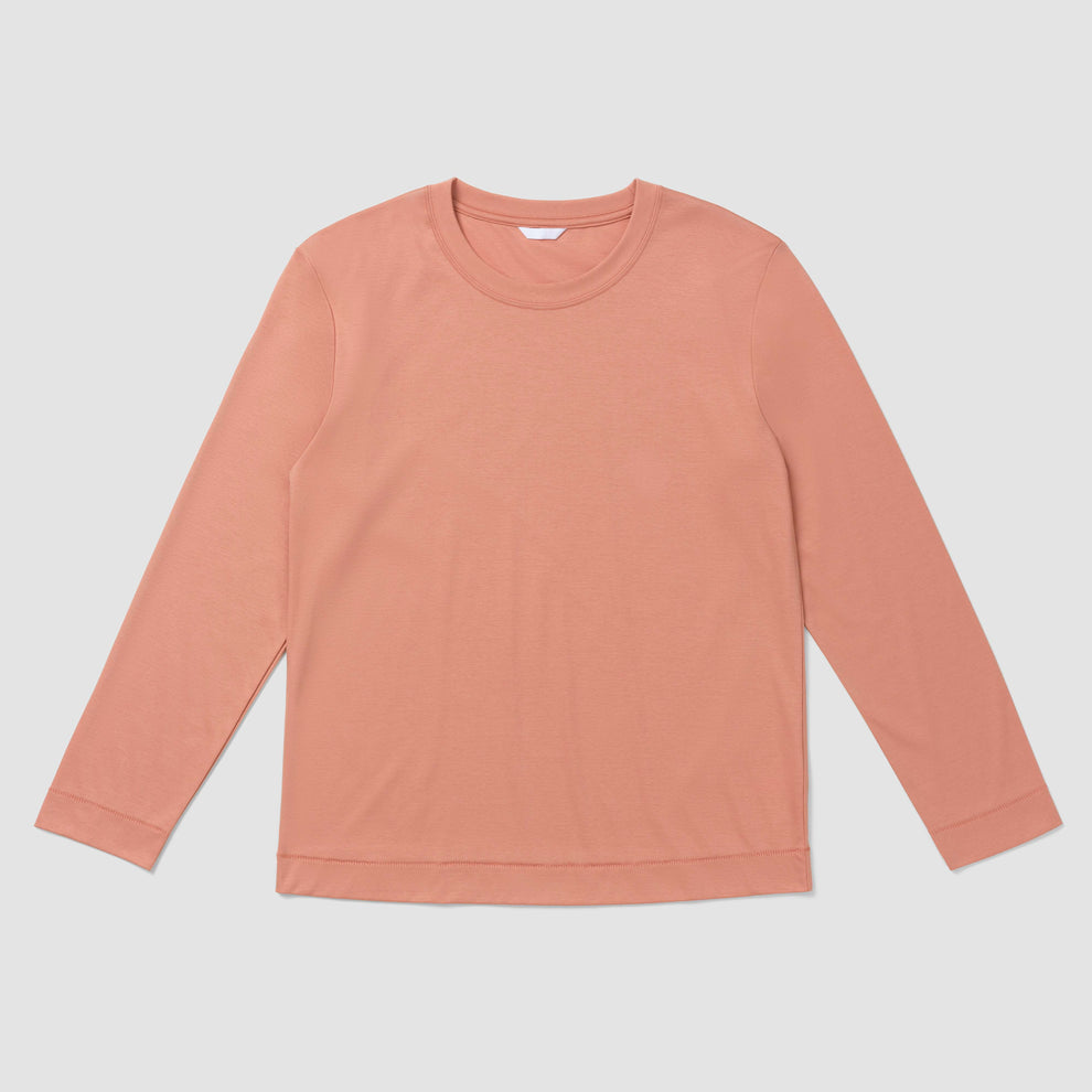 T-shirt Sophie à manches longues, couleur rose orangé, uni